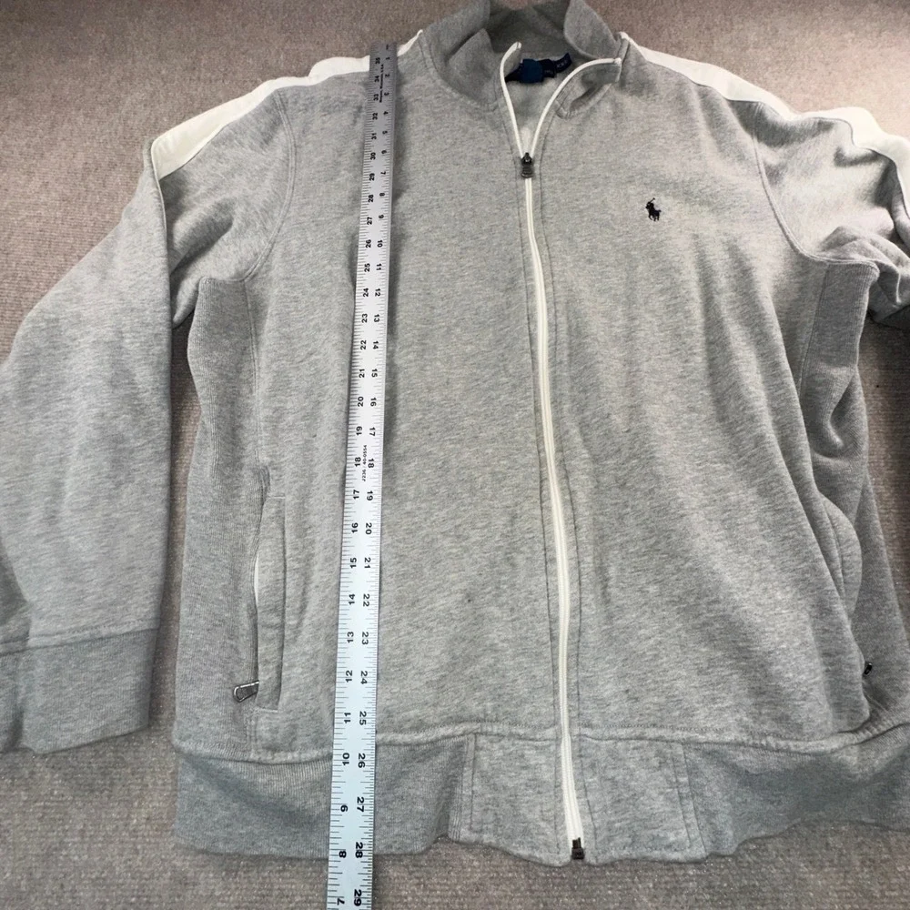 Polo Ralph Lauren Mens XXL Grey Track Jacket White Stripe Full Zip Pony Logo